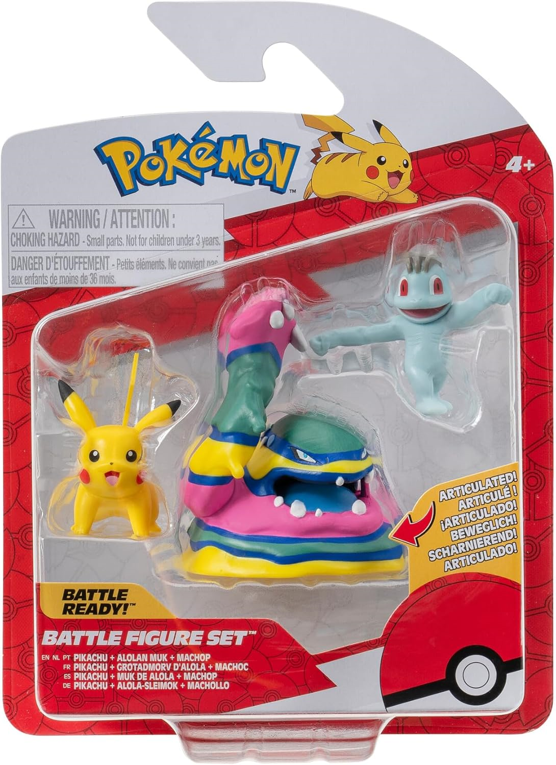 Pokémon Battle Figure Set 3-Pack Machop, Pikachu no.1, Alolan Muk 5 cm