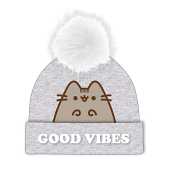 Pusheen - Bonnet à pompon Gris et Blanc "Good Vibes"